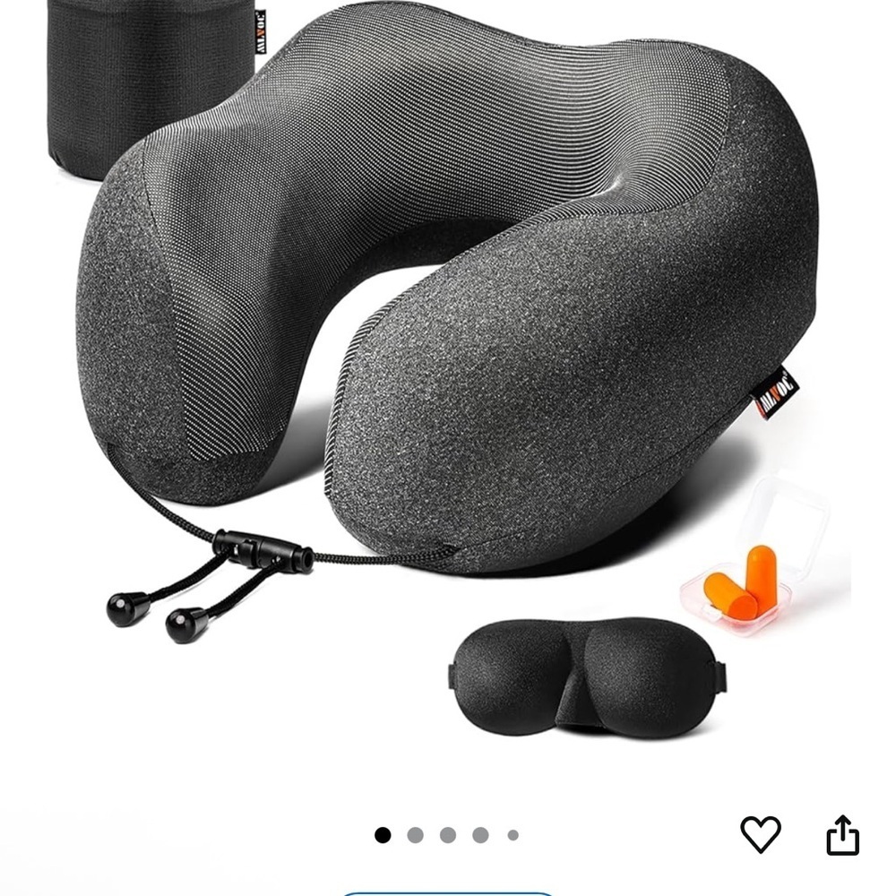 MLVOC Travel Pillow 100% Pure Memory Foam Neck Pillow Gray w Sleep Mask